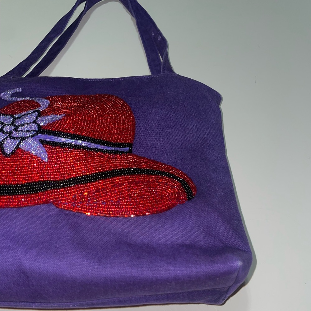 Vintage Hand beaded gorgeous tote bag with glamorous hat & flower - Picture 2 of 5